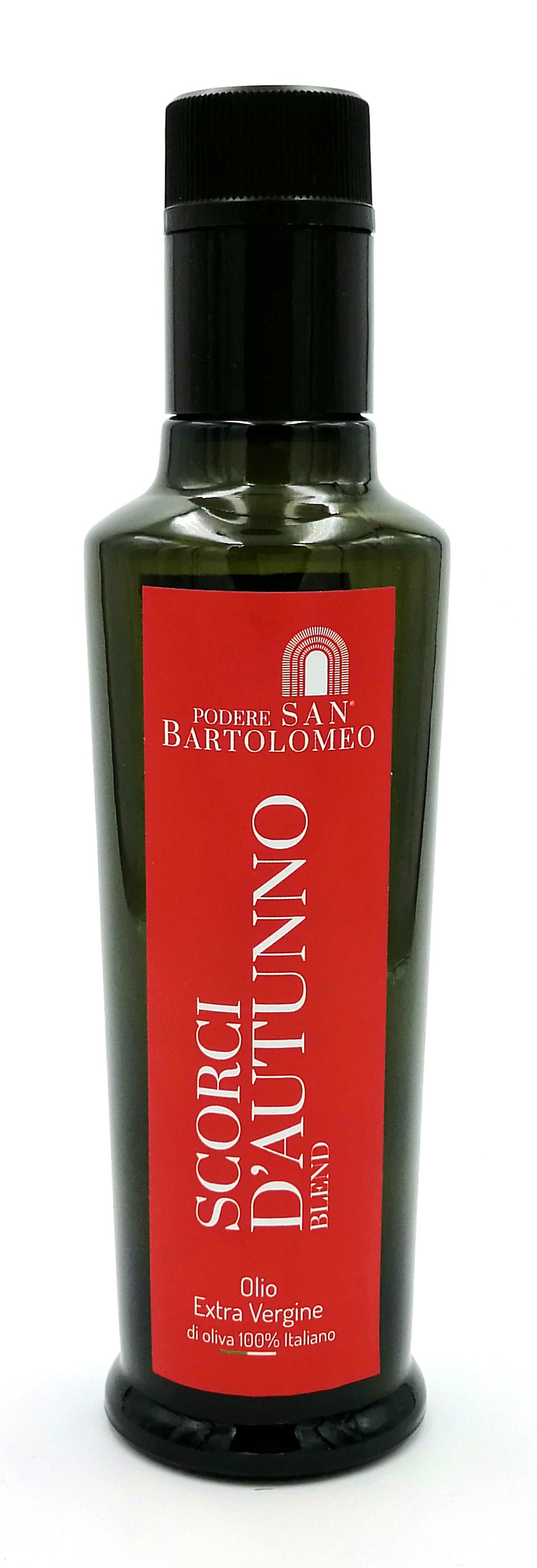 Olio Extravergine di Oliva SCORCI D'AUTUNNO - Fruttato Leggero (Bott. 250 ml) : il nostro blend a prevalenza di cultivar Leccino, perfetto per l'alimentazione di bambini e bebè.