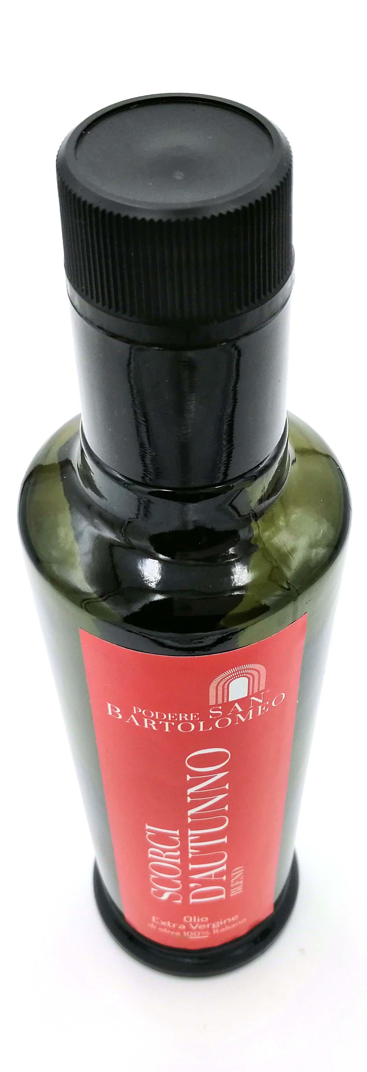 Olio Extravergine di Oliva SCORCI D'AUTUNNO - Fruttato Leggero (Bott. 250 ml) : il nostro blend a prevalenza di cultivar Leccino, perfetto per l'alimentazione di bambini e bebè.